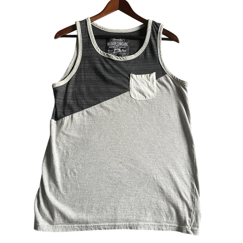 Broken Threads Gray and Black Color-Blocked Tank Top